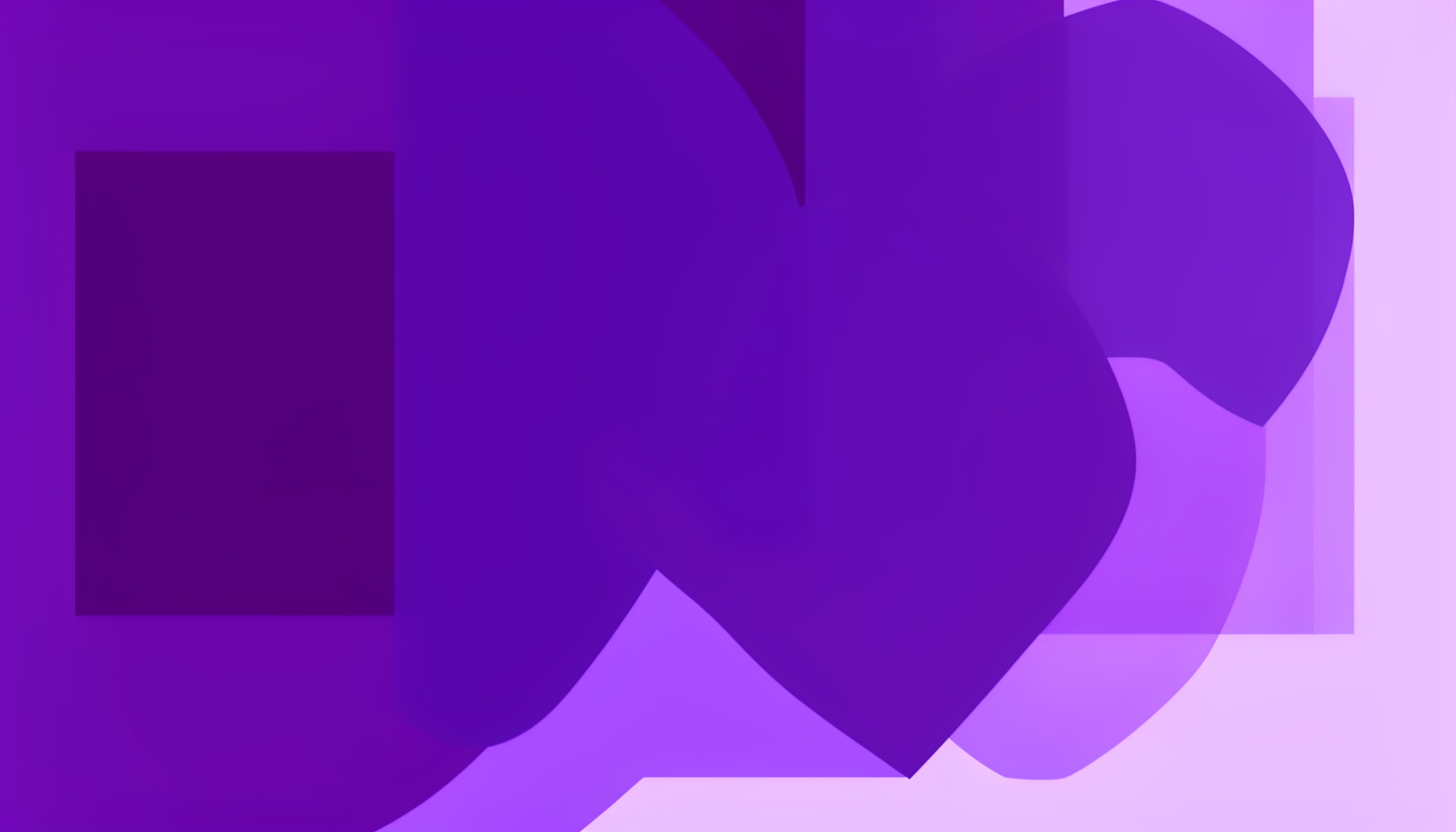 Abstract composition of overlapping translucent shapes in deep purple, violet, and soft lavender tones, suggesting gallery walls with hanging artwork silhouettes
