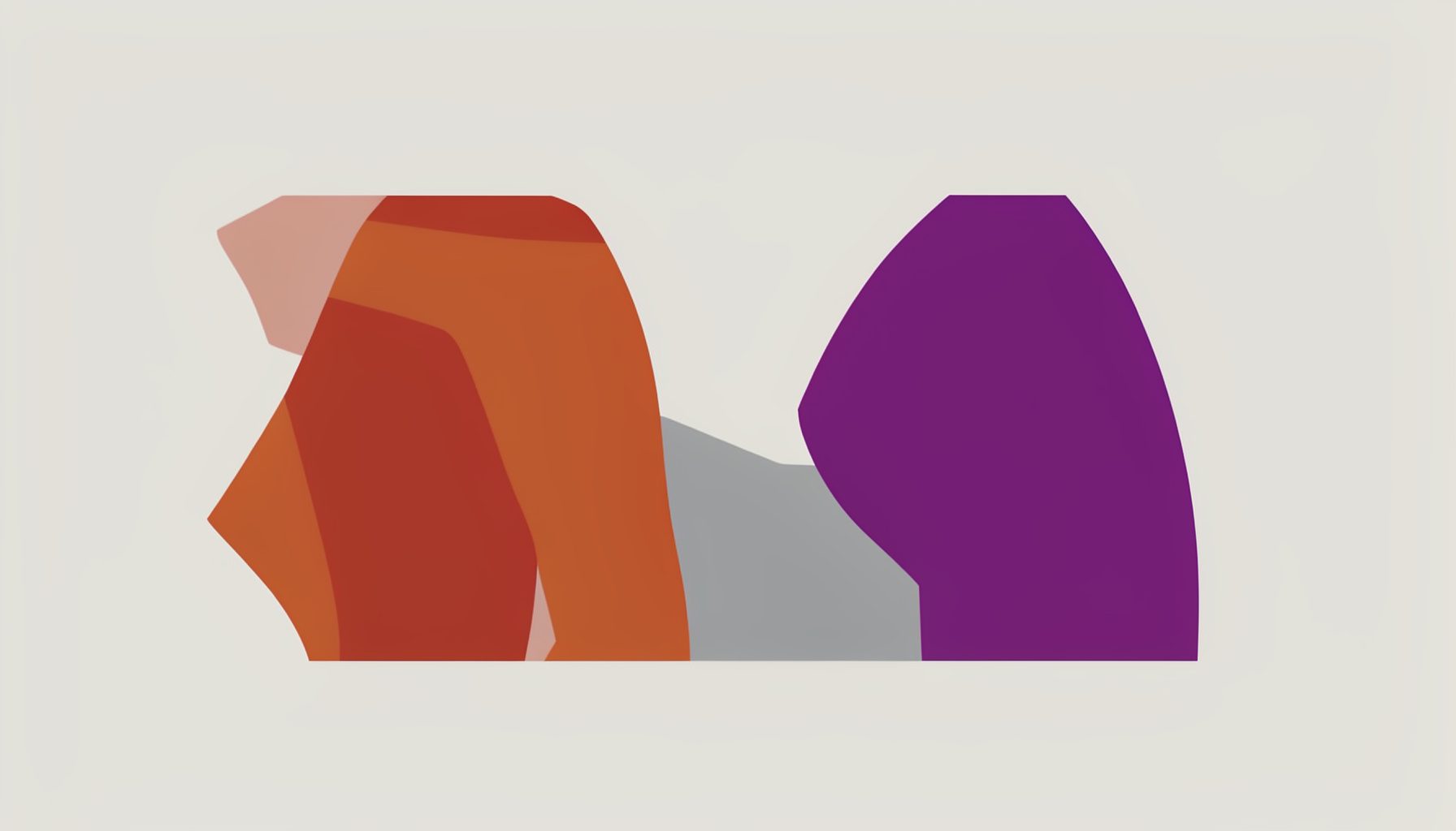 Flat vector illustration of sculptural forms in terracotta and warm gray, softly lit against a neutral background